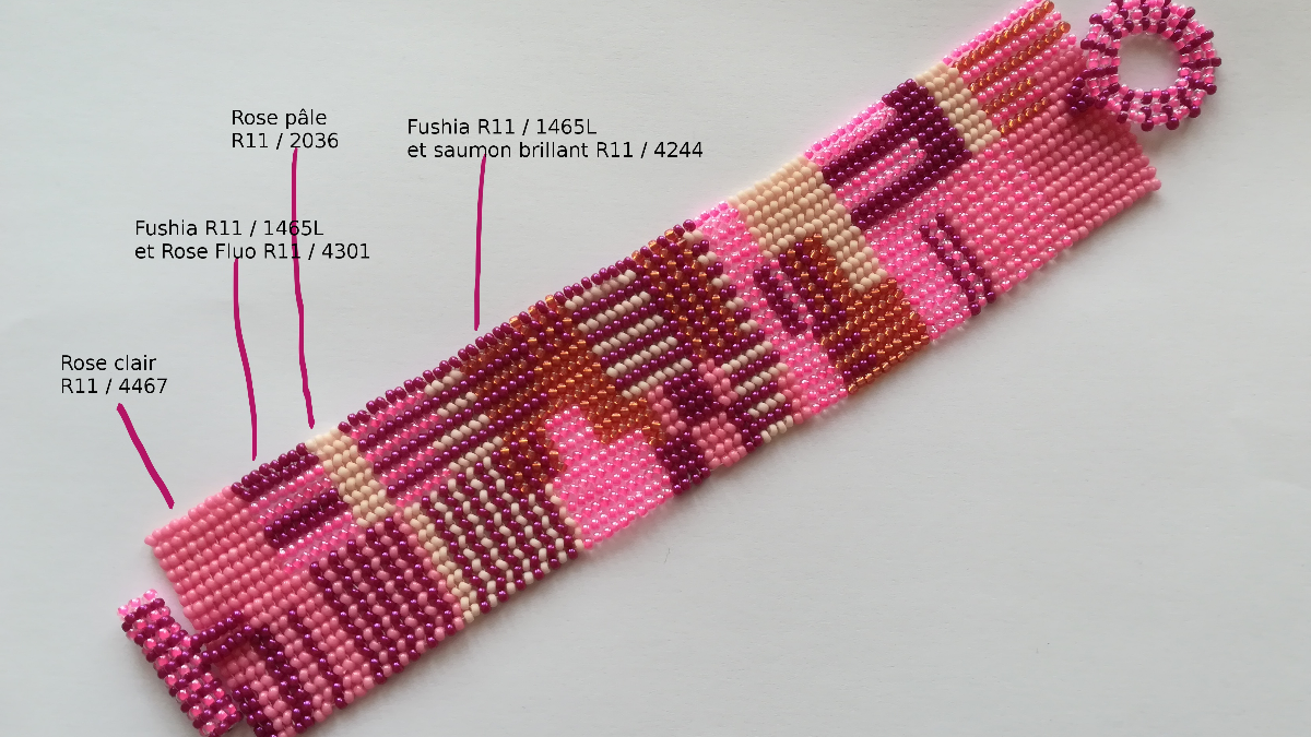 DIY Manchette large motif abstract tissage herringbone et peyote en rocailles Miyuki 11/0 : Etape 7