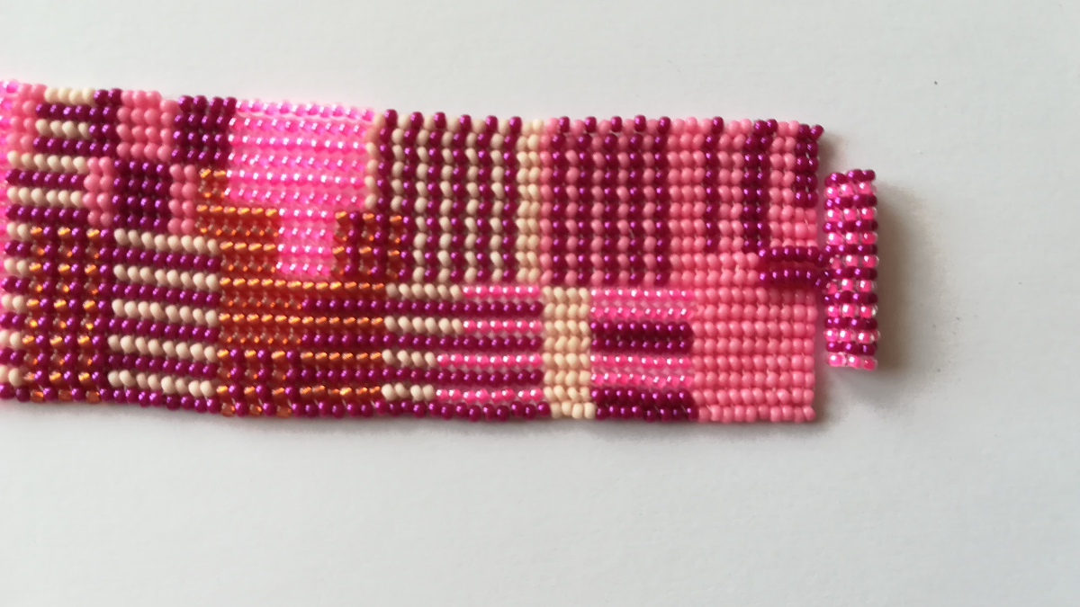 DIY Manchette large motif abstract tissage herringbone et peyote en rocailles Miyuki 11/0 : Etape 11