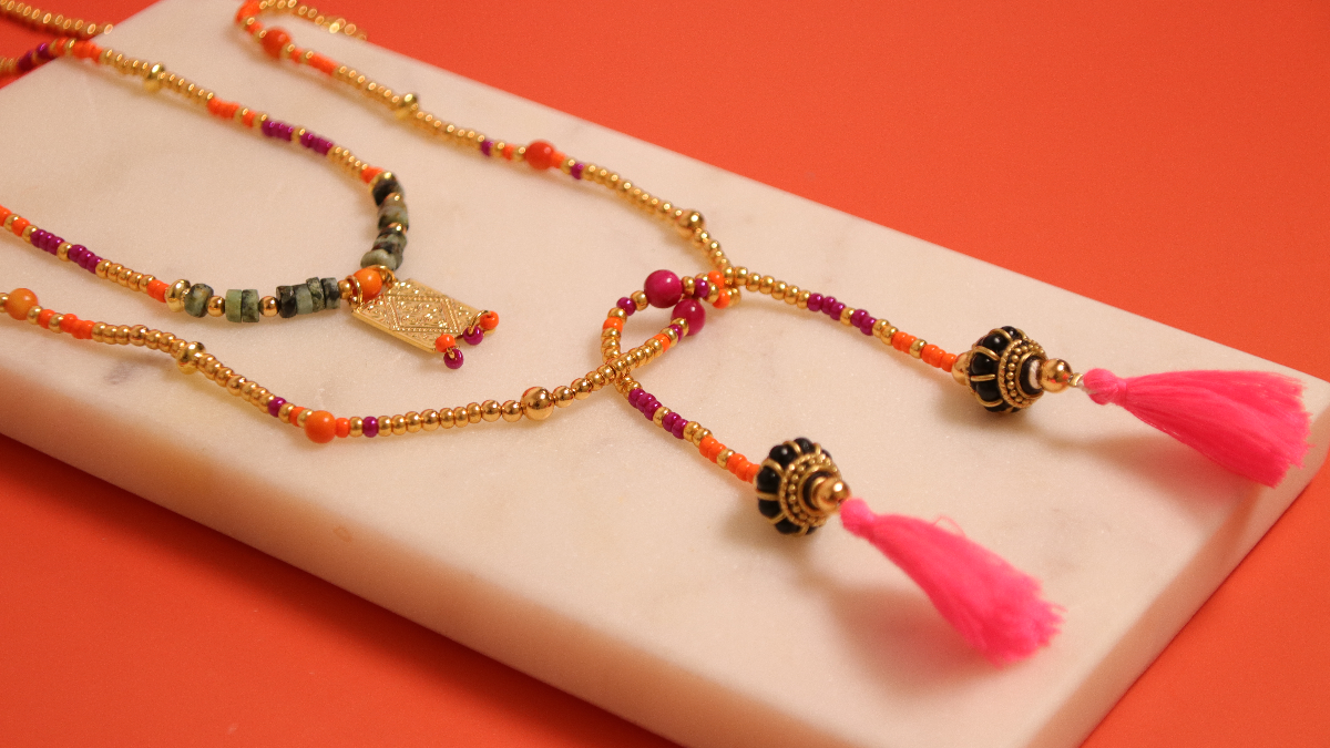 Collier Bohème En Jute Naturel – Perles Macramé Et Poterie Artisanale – Déclaration 22 – Fait Main