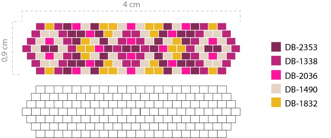 Schéma Mini Bracelet Miyuki en Peyote Impair Fuchsia