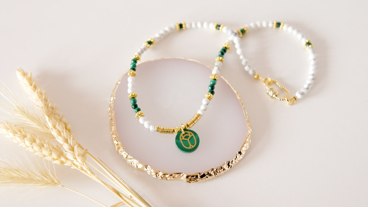 Collier Howlite Turquoise Et Chaîne Acier - Bijou Femme Moderne