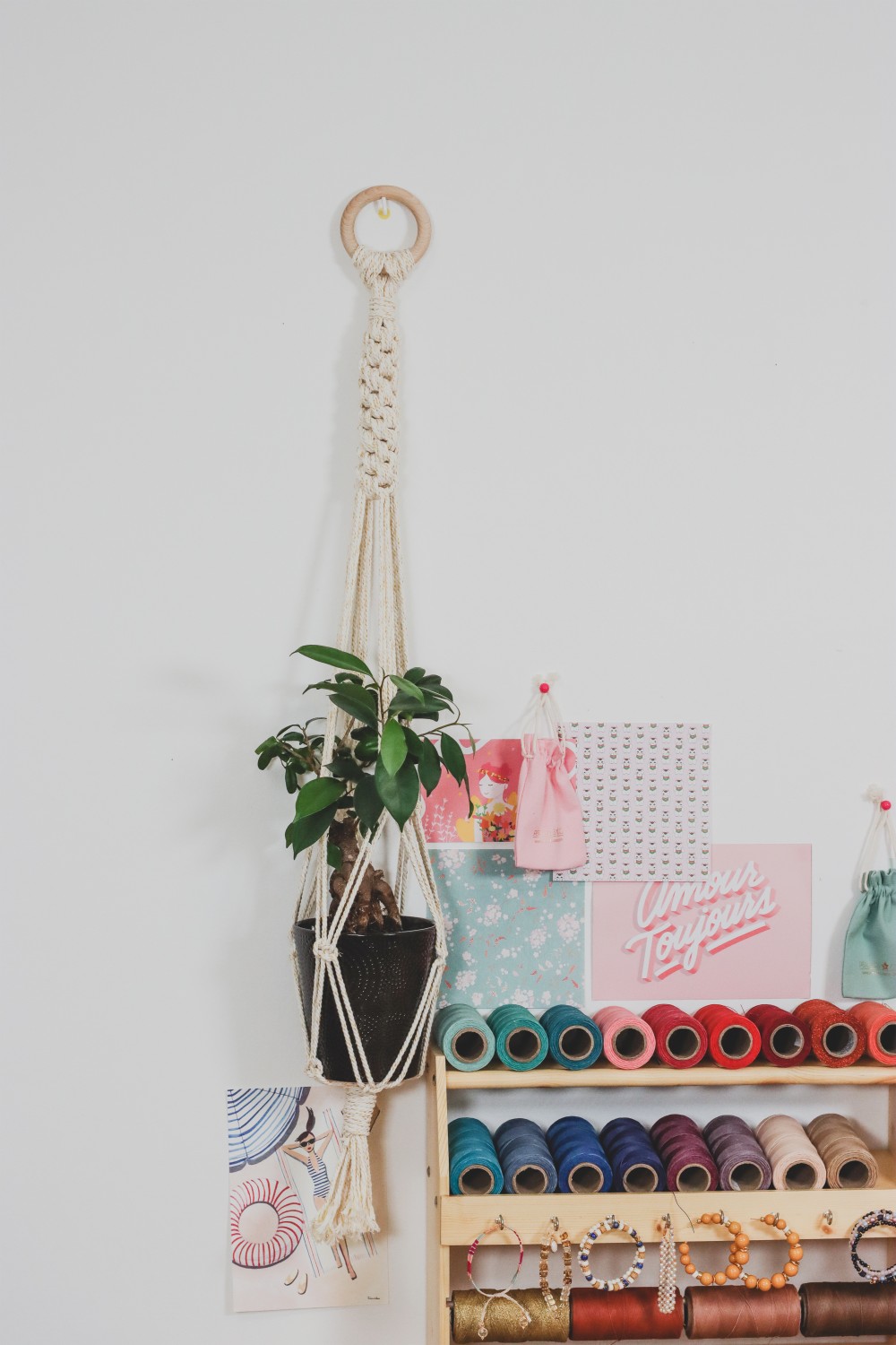 Schéma Suspension pour plante en corde macramé