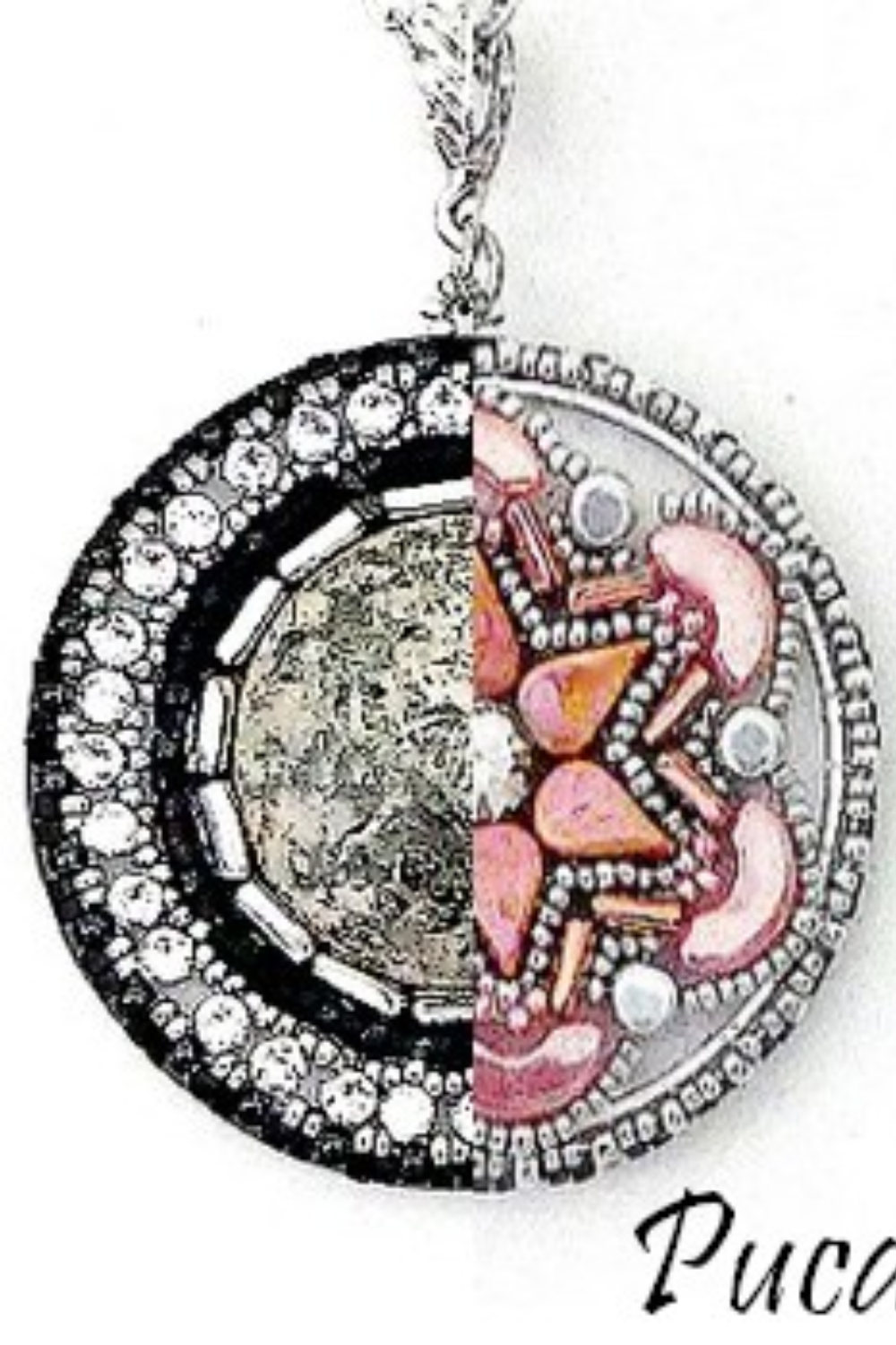 Schéma Tuto Pendentif Recto Verso avec cabochons et perles en verre Piros, Arcos, Kalos et Amos par Puca