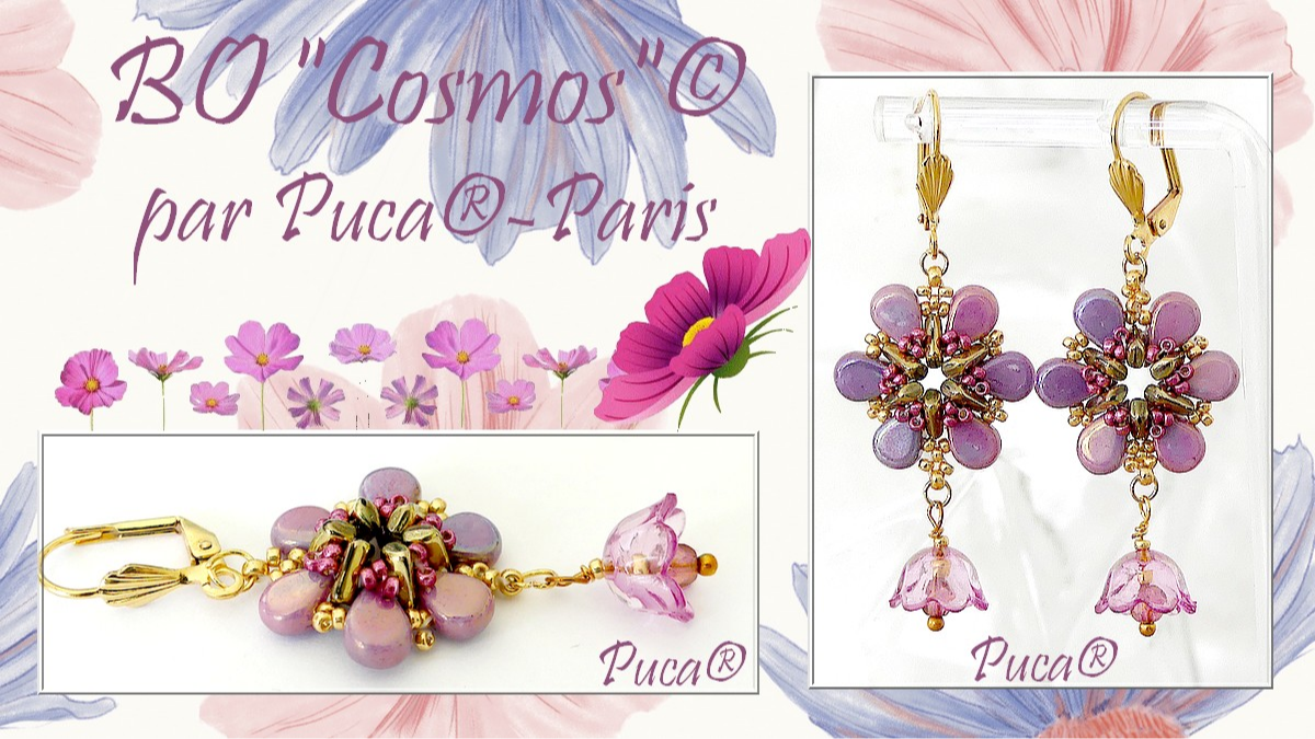 Boucles d'oreilles Cosmos avec rocailles et perles en verre Amos et Piros par Puca Boucles d'oreilles Cosmos avec rocailles et perles en verre Amos et Piros par Puca