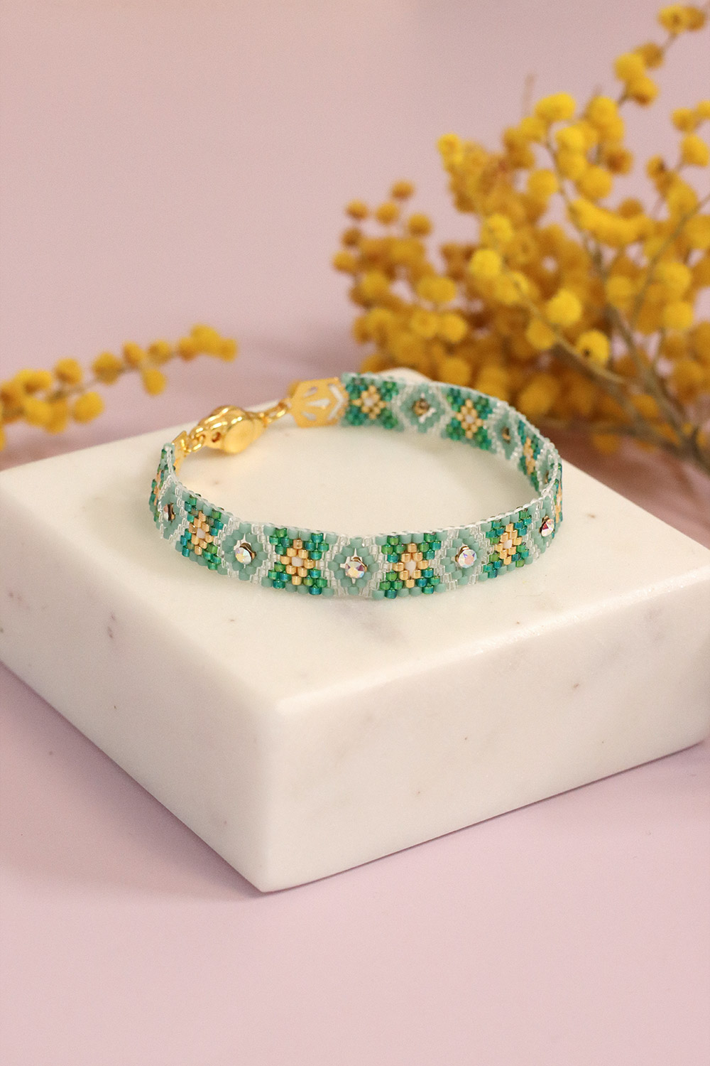 Schéma Bracelet Miyuki Peyote Impair avec insertion de crystal Mesh PureCrystal