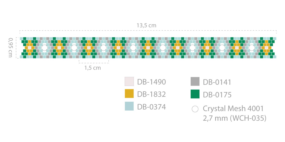 Schéma Bracelet Miyuki Peyote Impair avec insertion de crystal Mesh PureCrystal