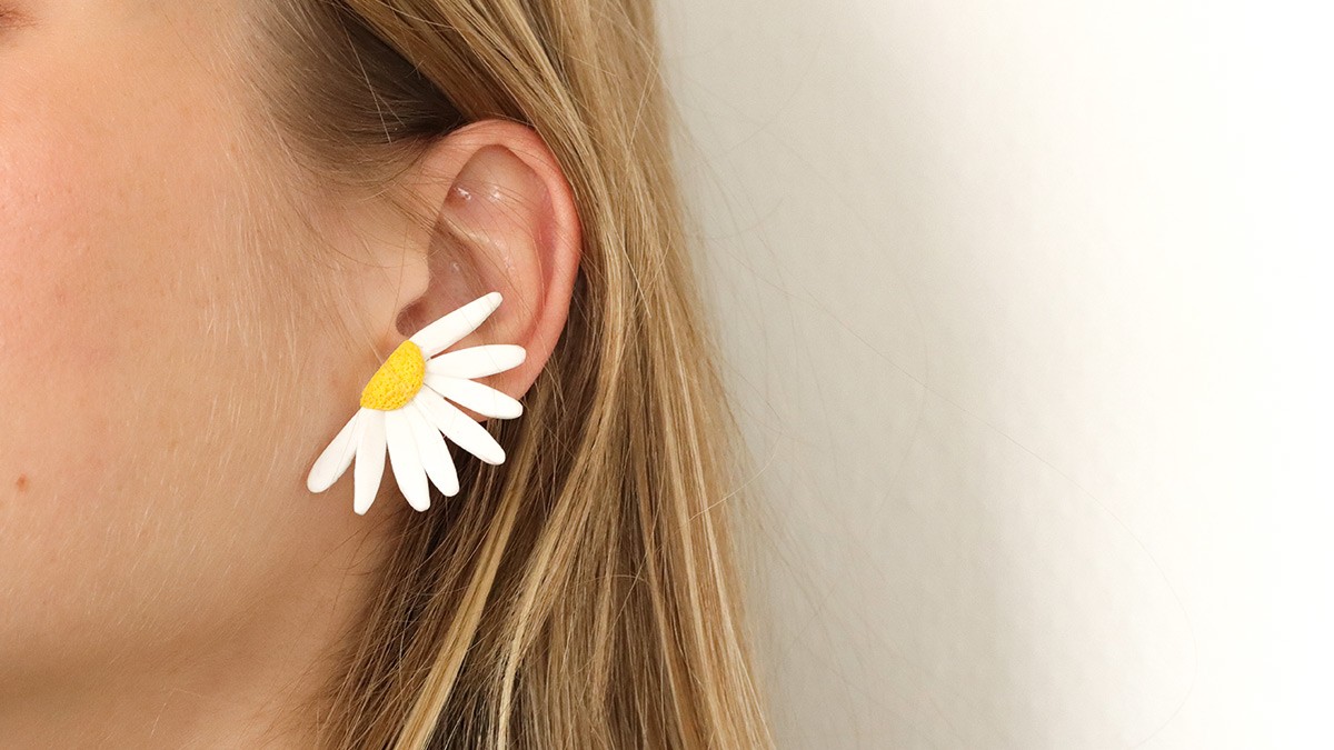 Schéma Boucles d'oreilles fleurs pâquerettes en pâte Fimo