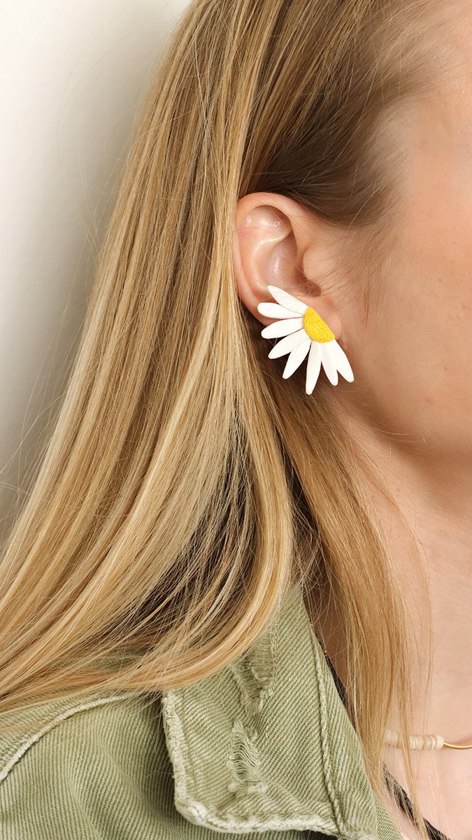 Schéma Boucles d'oreilles fleurs pâquerettes en pâte Fimo