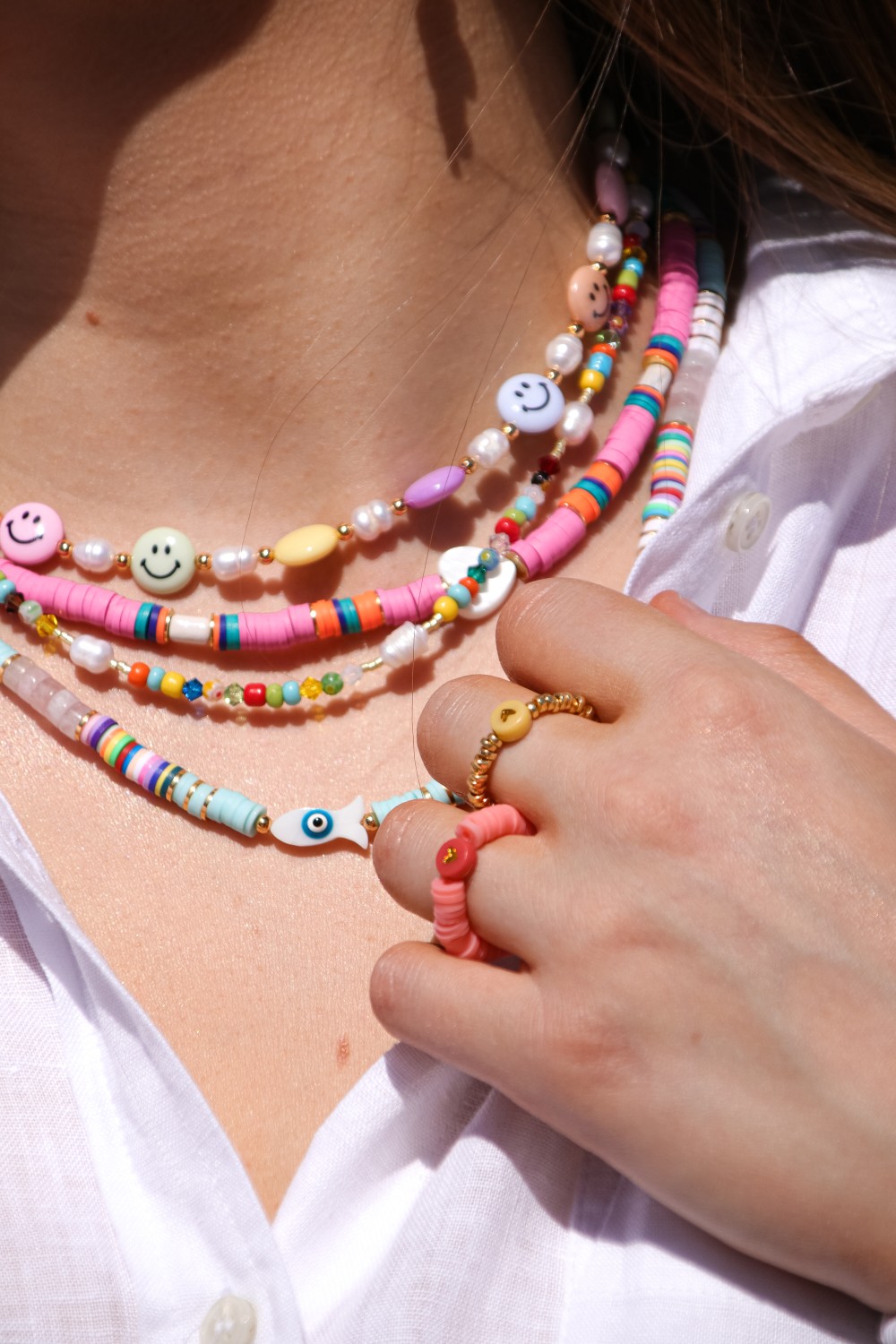 Schéma DIY Bagues avec fil élastique et perles coeur, Heishi et Spacer Miyuki