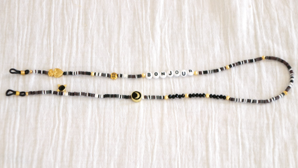 DIY Cordon Lunettes avec des perles colorées ou noires et dorées : Etape 3