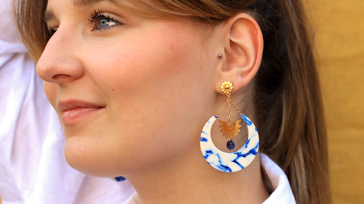 Schéma Tuto Boucles d'oreilles Soleil doré à l'or fin et Sodalite