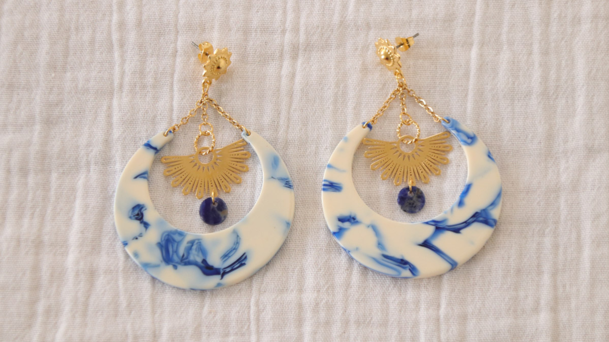 Tuto Boucles d'oreilles Soleil doré à l'or fin et Sodalite : Etape 3