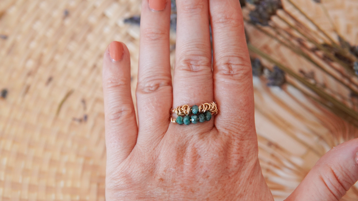 Schéma Créer sa bague en gold filled (or laminé) et quartz vert turquoise