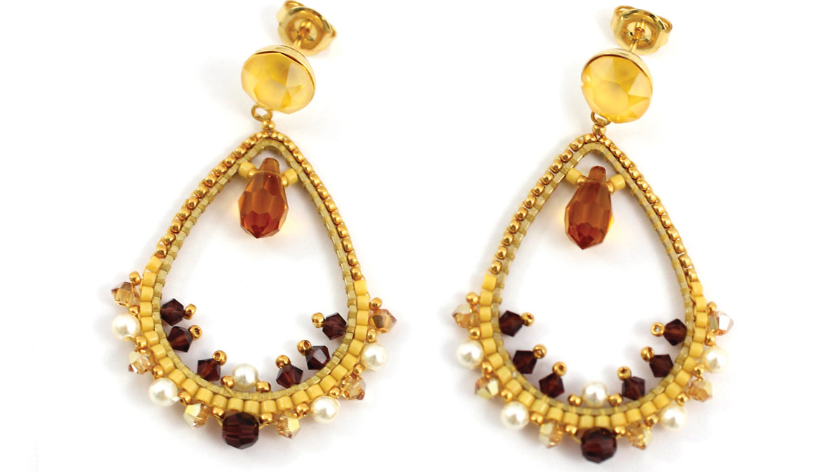 Boucles d'oreilles gouttes en Brick Stitch avec cristaux et perles Miyuki : Etape 12