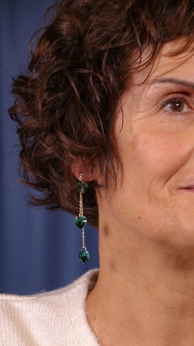 Schéma Tuto Boucles d'oreilles pendantes chaines dorées et coeurs PureCrystal