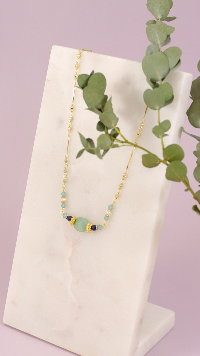 Tuto collier perles d'eau douce et pierres Sodalite et Amazonite