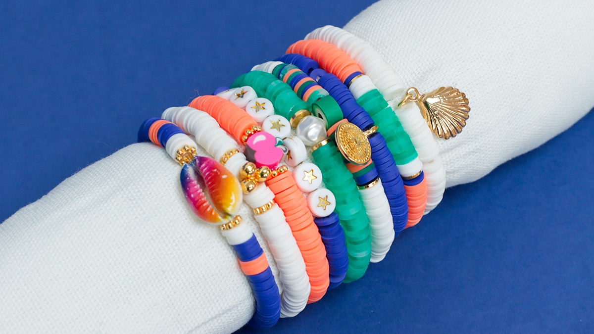 Bracelets élastiques rondelles heishi modèle Salade de Fruits