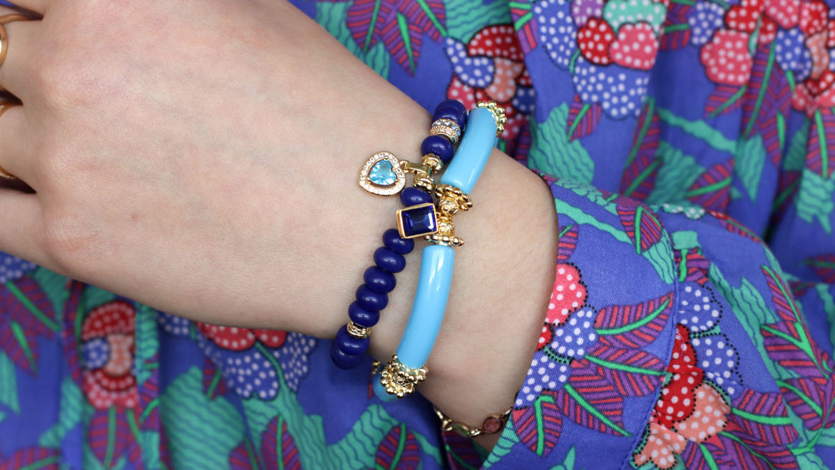 Bracelets Perles Œil De Chat - Lot De 3 - Élastiques, Blanc Et Bleu Clair - Bijoux Femme Élégants - Cadeaux