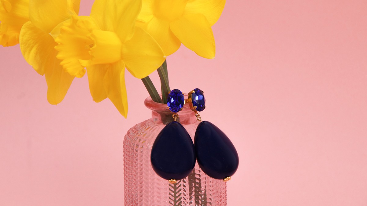 Boucles D'oreilles Pendantes Vintage Années 1960 - Cristaux Et Métal Doré, Fermoir Clips