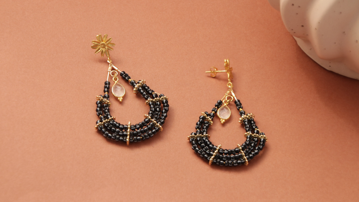 Schéma Boucles d'oreilles gouttes noires perles de rocailles