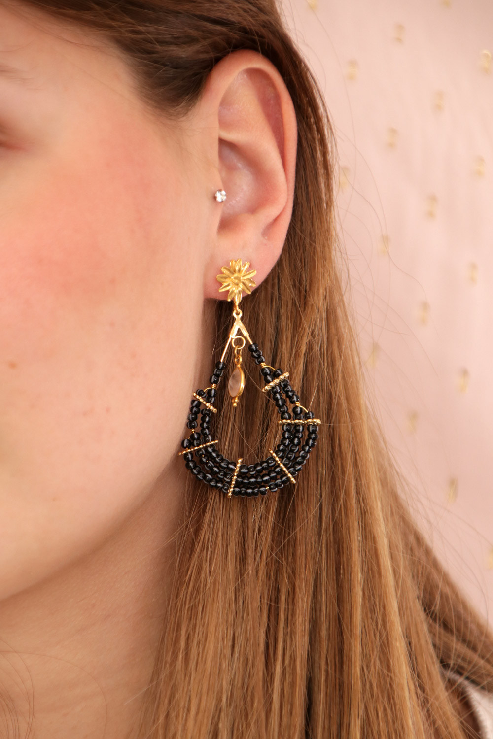 Schéma Boucles d'oreilles gouttes noires perles de rocailles