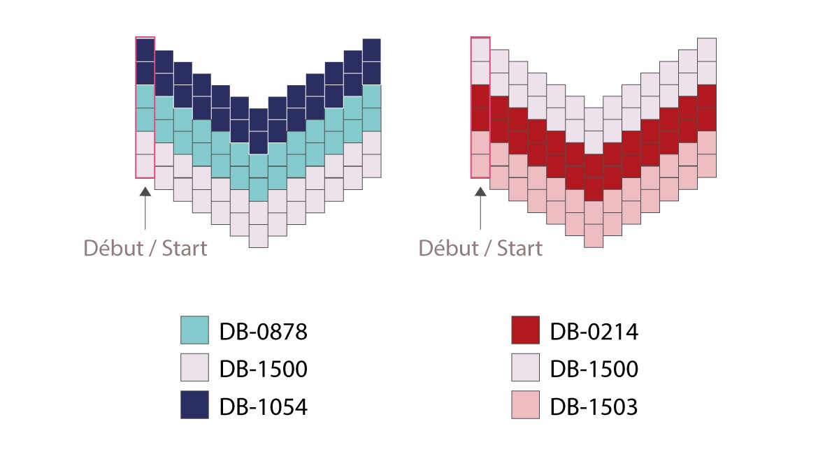 Schéma Tuto Boucles d'oreilles chevrons Miyuki en Brick Stitch