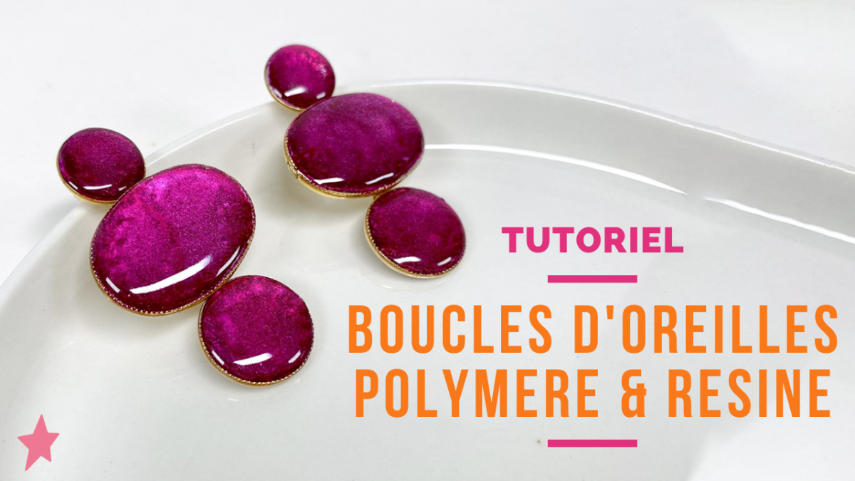 Boucles d'oreilles pendantes en polymère, encre et résine UV