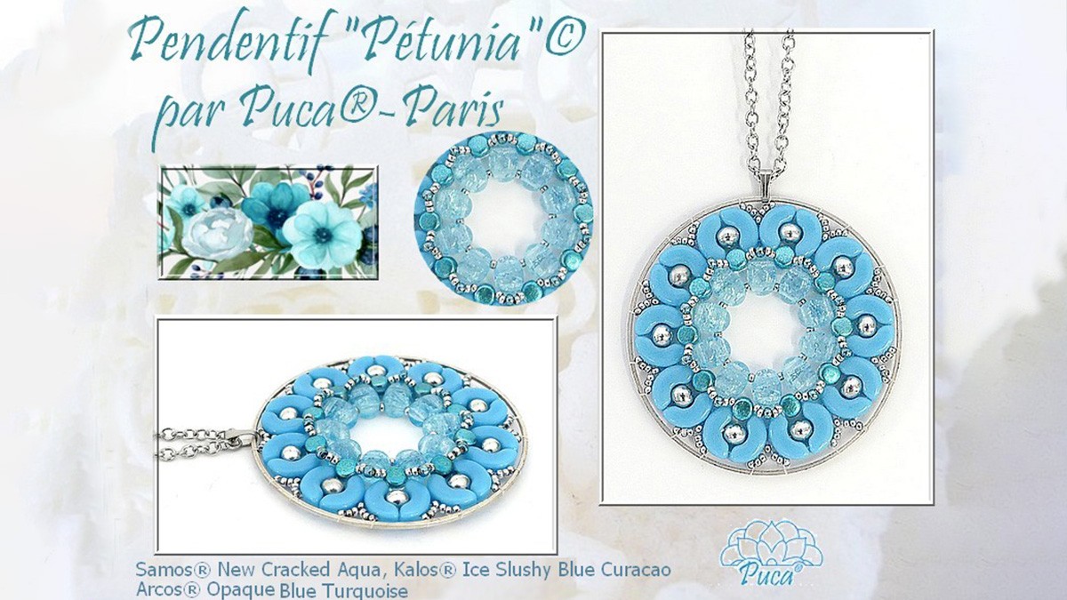 Schéma Pendentif Pétunia avec perles Samos, Kalos et Arcos par Puca®