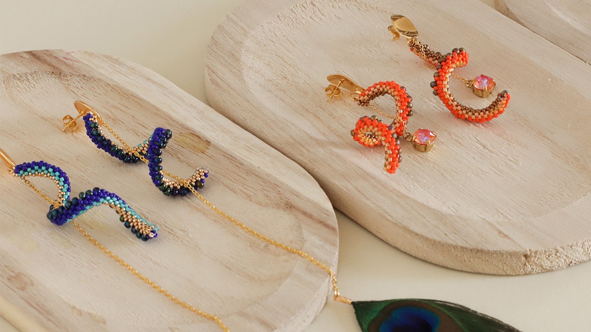 Schéma Boucles d'oreilles pendantes en tissage peyote Cellini plat effet spirale Schéma Boucles d'oreilles pendantes en tissage peyote Cellini plat effet spirale