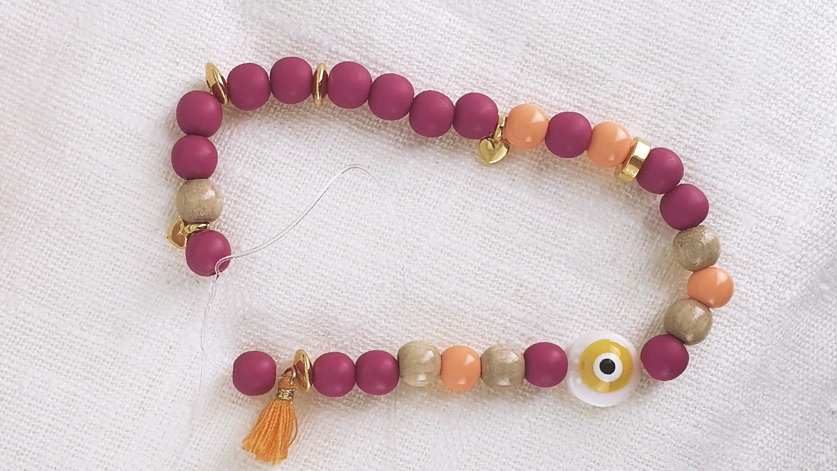 Bracelet élastique Perles Colorées 8mm - Multicolore, Glaçure (Neuf Avec étiquettes)