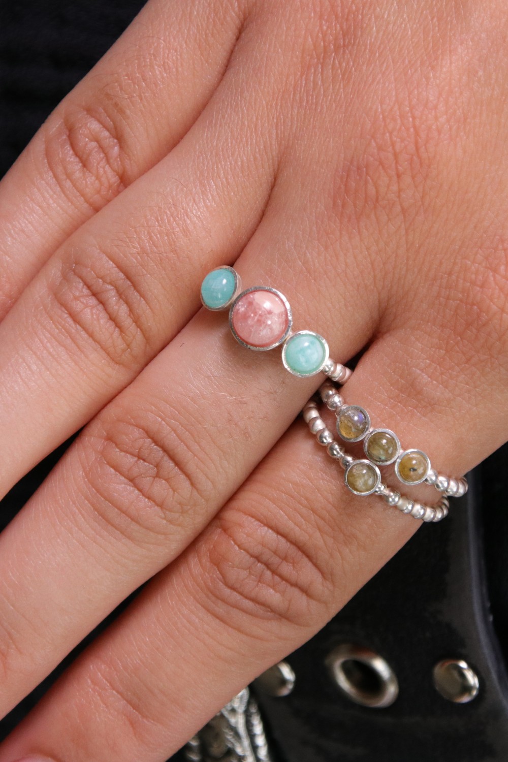 Schéma Bague en Argent 925 et Pierres Naturelles Amazonite et Labradorite