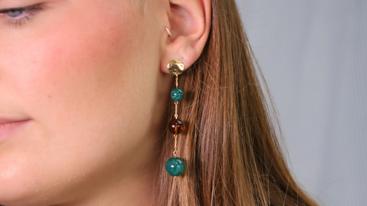 Boucles d'oreilles pendantes cascade de perles marbrées Boucles d'oreilles pendantes cascade de perles marbrées