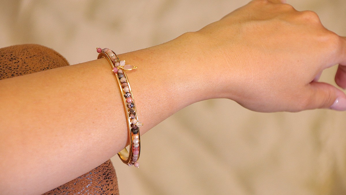 Schéma Bracelet jonc doré pour femme en pierre gemme Rhodonite