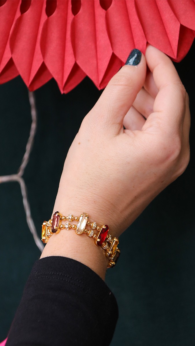 Bracelet double avec Strass et Cristaux colorés