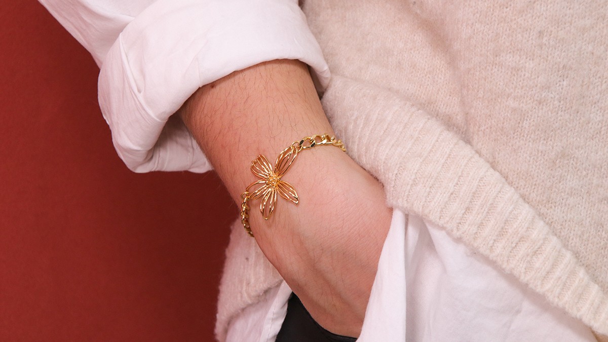 Bracelet intercalaire fleur et chaîne maille