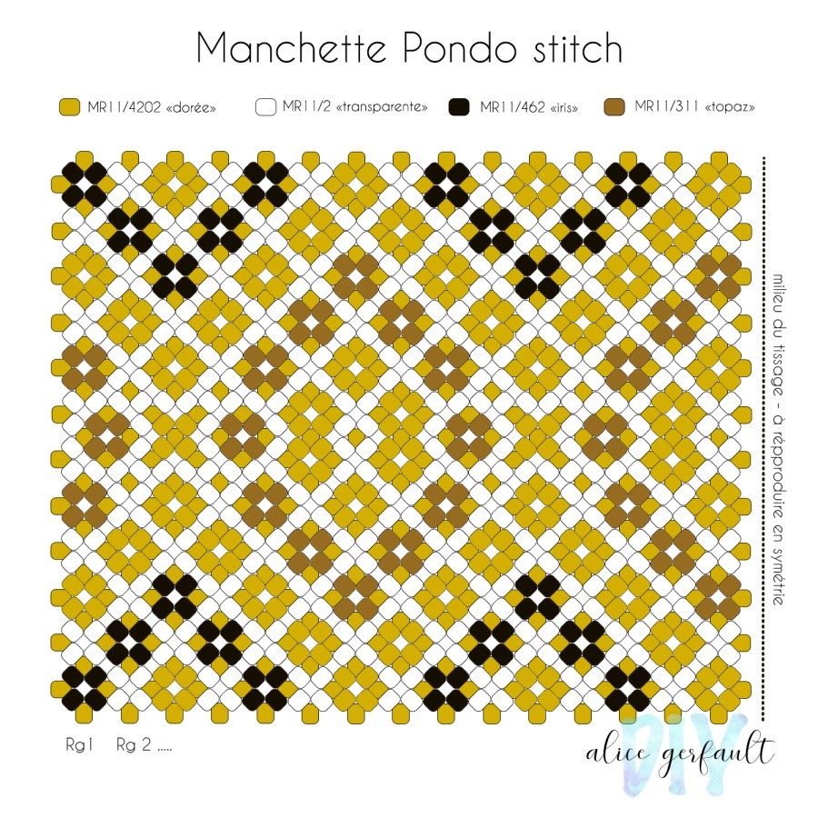 Schéma Bracelet manchette en pondo stitch doré