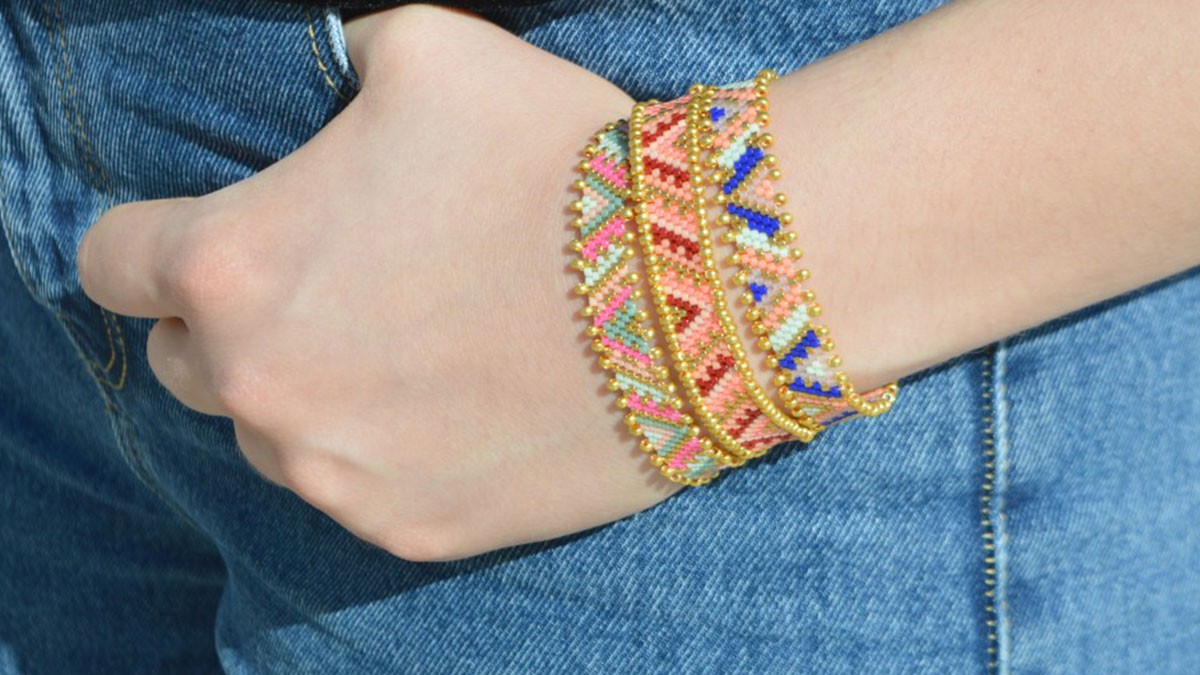 Bracelet Jonc Multicolore En Perles Miyuki Delicas - Tissage Peyote Fait Main, Fermoir Magnétique
