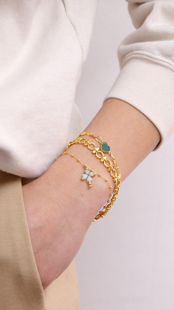 Schéma Bracelets chaînes dorées et breloque trèfle