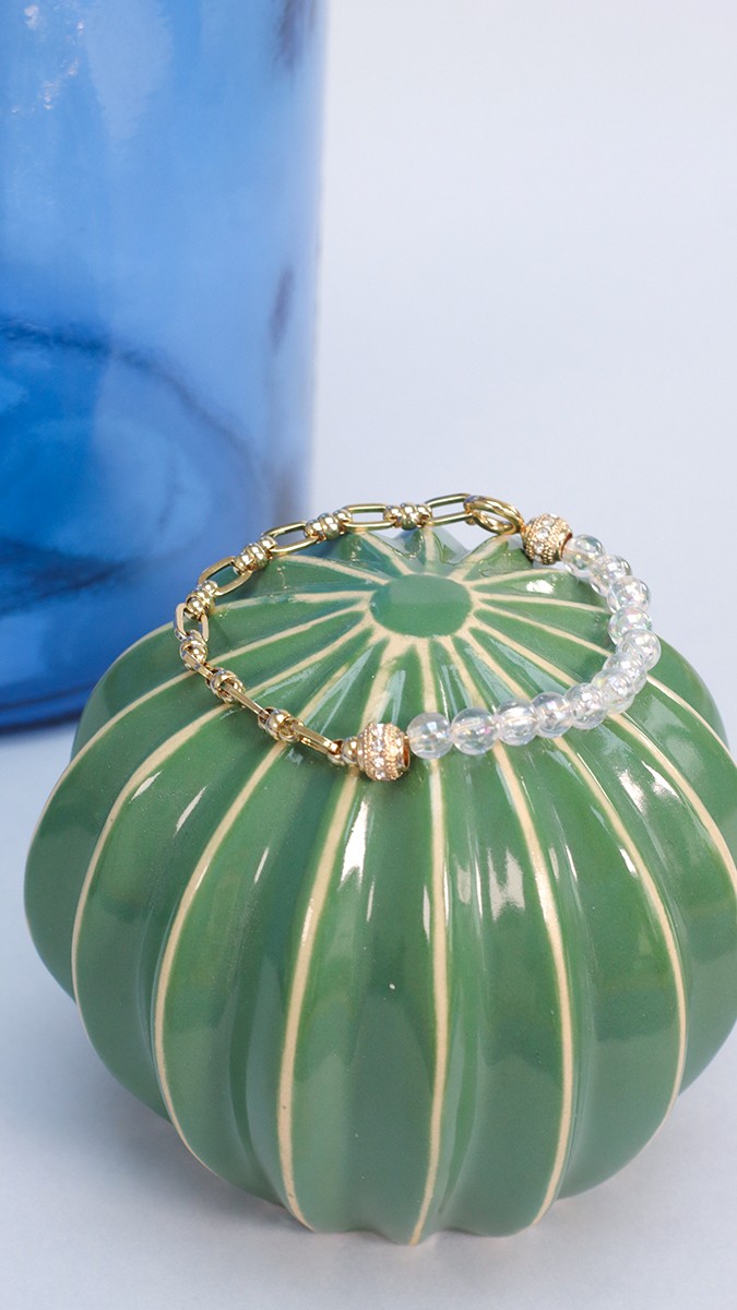 Schéma Bracelet moitié perles bulles transparentes et chaîne