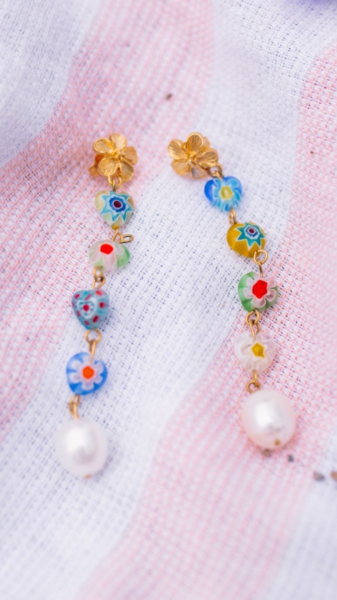Schéma Boucles d'oreilles pendantes avec perles Millefiori