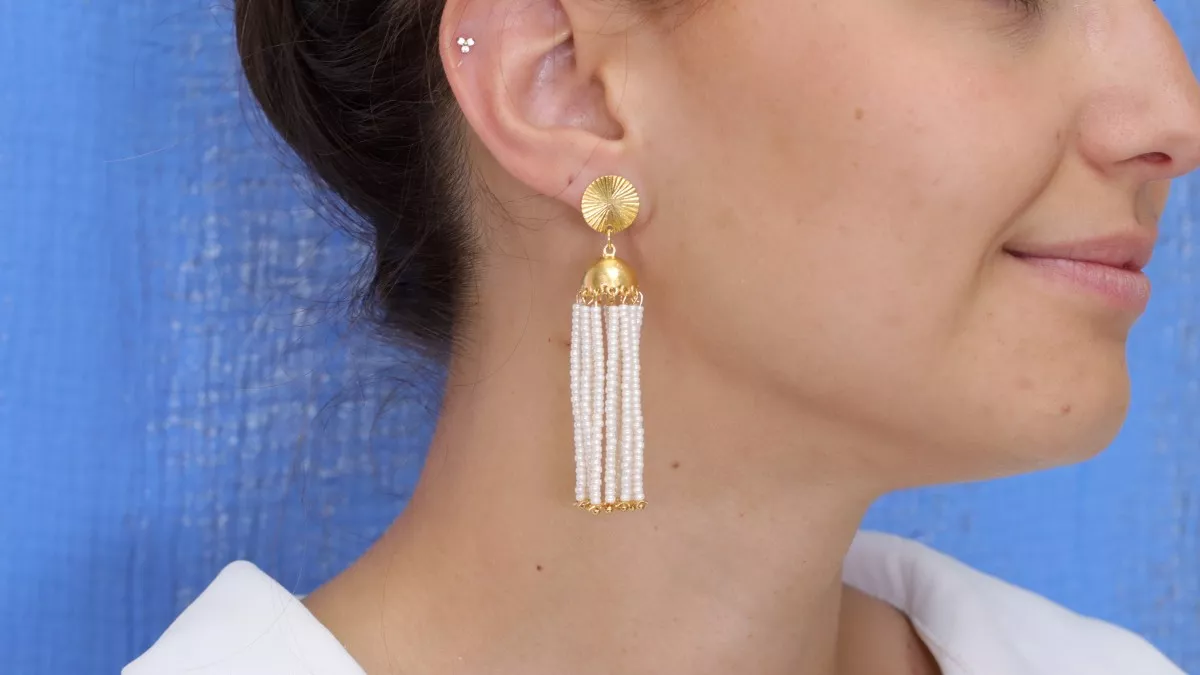 Boucles d'oreilles jhumka en plaqué or oxydé Meenakari