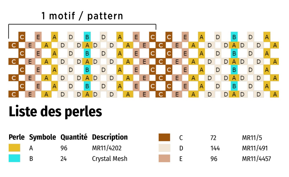 Schéma Bracelet CRAW stitch en perles de rocailles