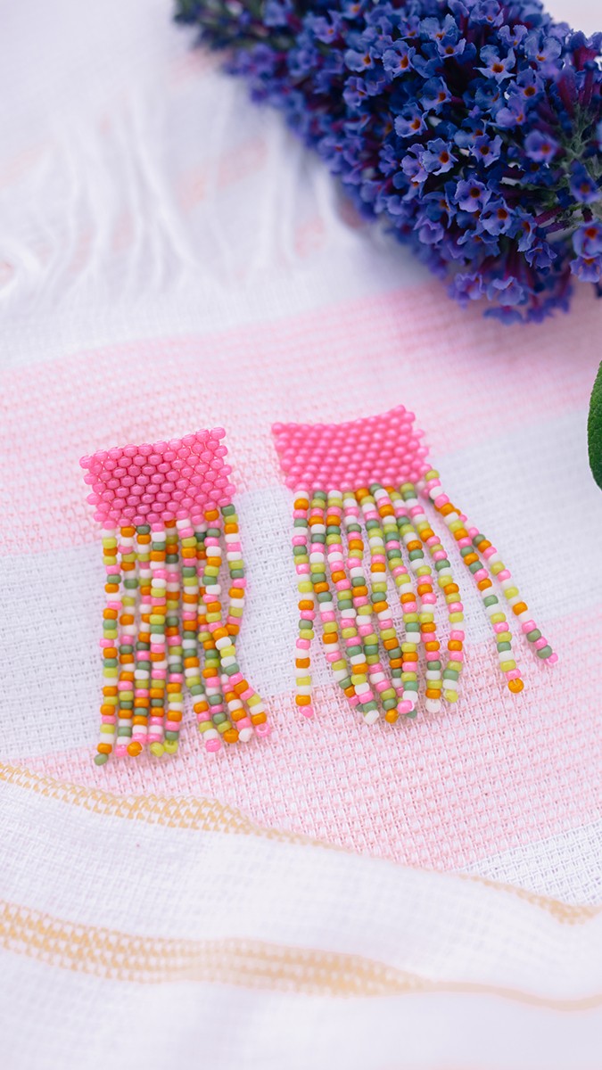 Schéma Boucles d'oreilles franges en tissage peyote pair