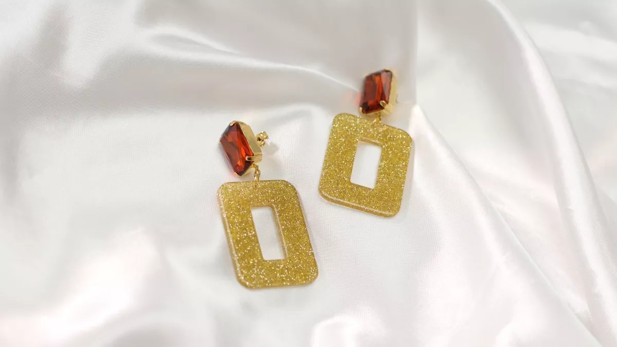 Schéma Boucles d'oreilles rectangles à paillettes argentées