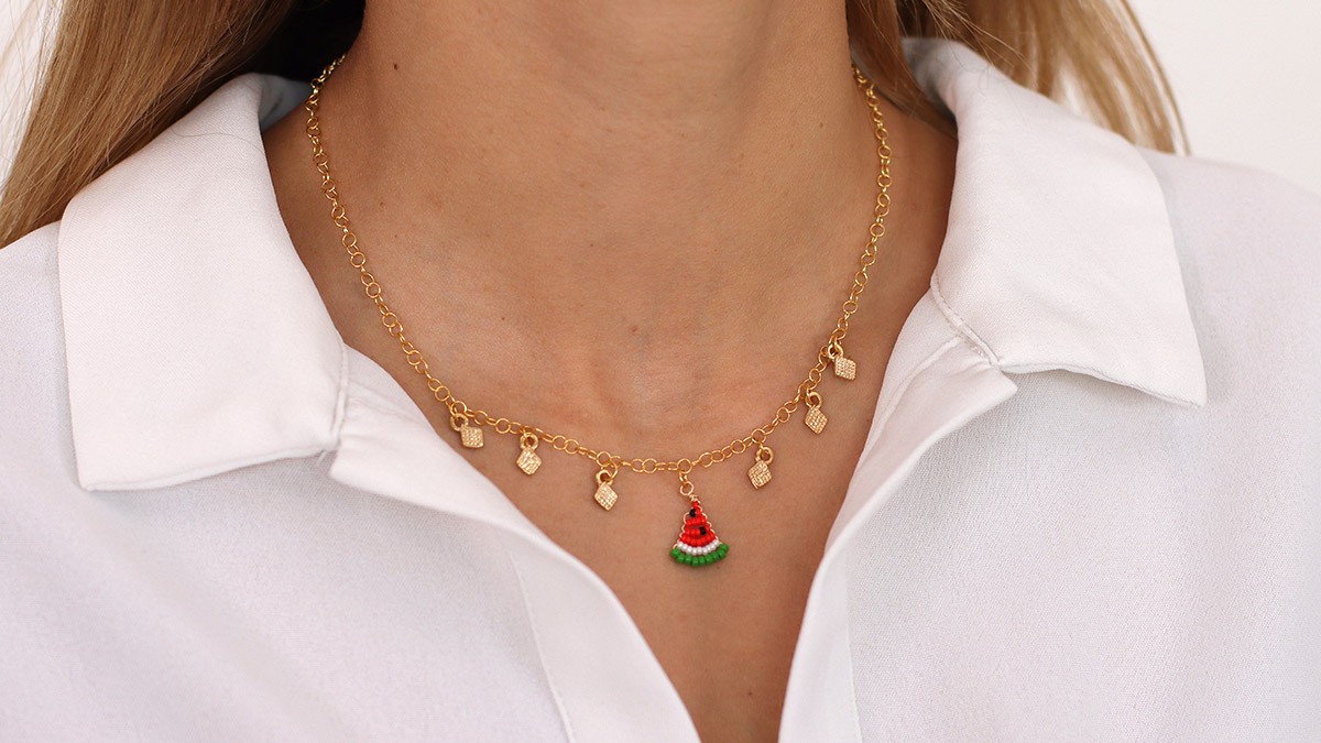 Collier Avec Breloques Artisanales En Perles De Verre Et Murano - Couleur Verte, Style Pampilles, Neuf