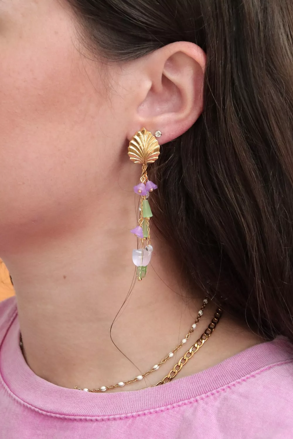 Boucles d’oreilles pendantes avec perles fleurs