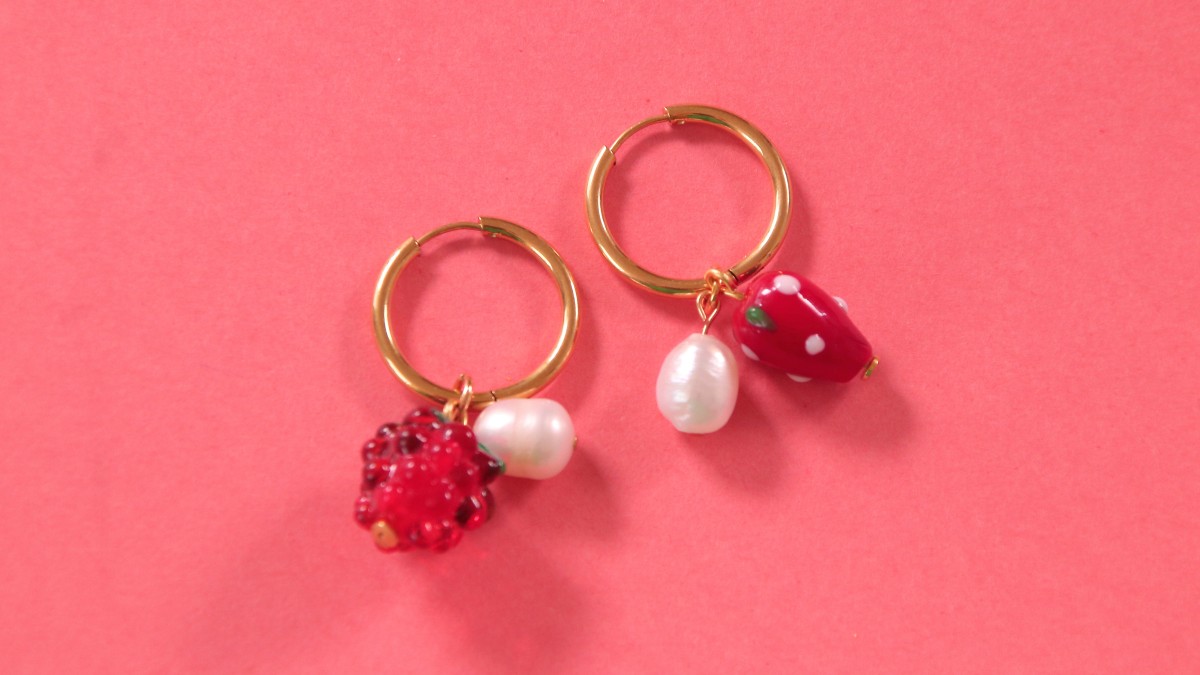 Boucles D'Oreilles Pendantes En Argent 925 - Forme Branches Avec Fruits En Perles D'Eau Douce - Occasion Parfait État