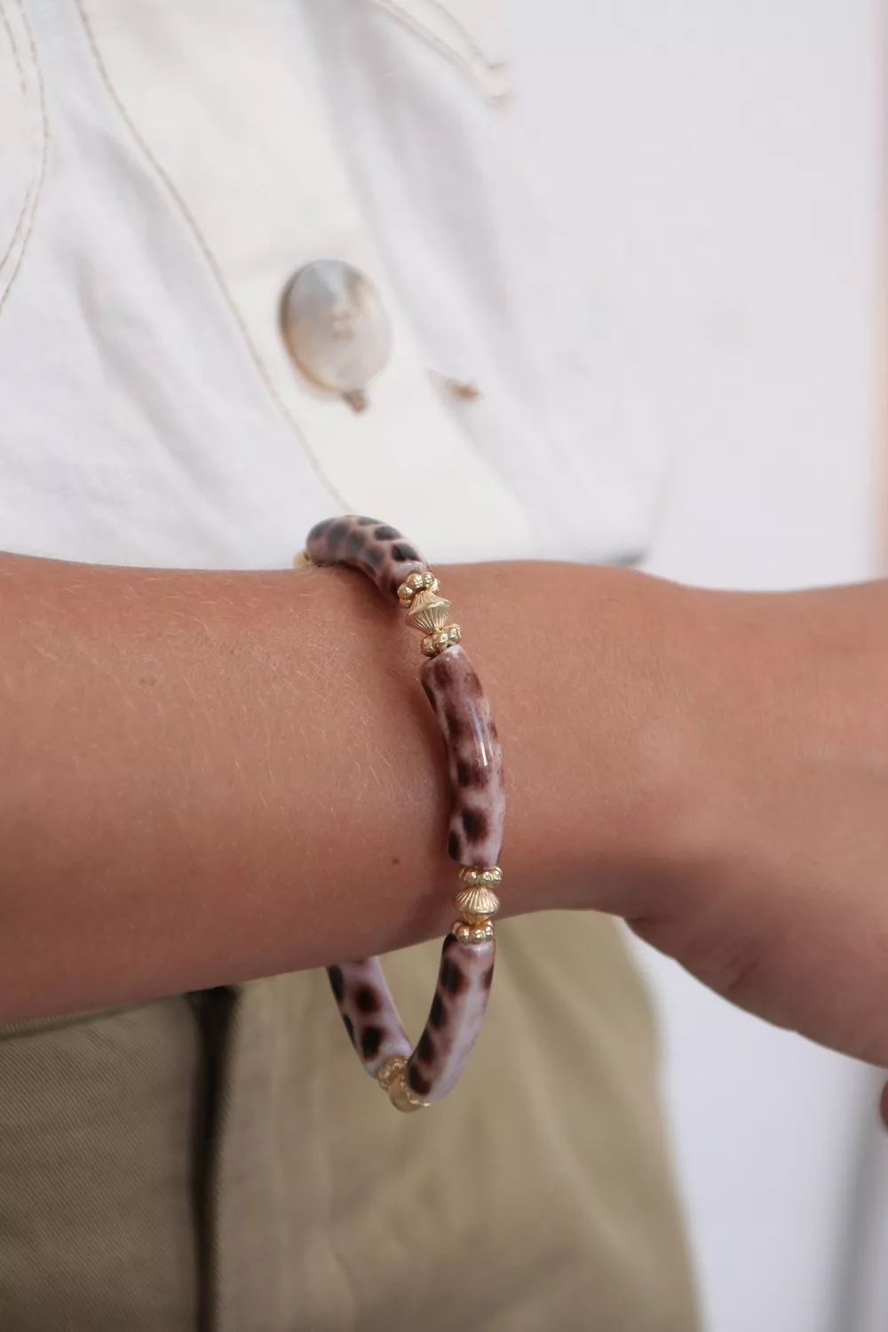 Schéma Bracelet élastique perles tube imprimé Léopard Schéma Bracelet élastique perles tube imprimé Léopard