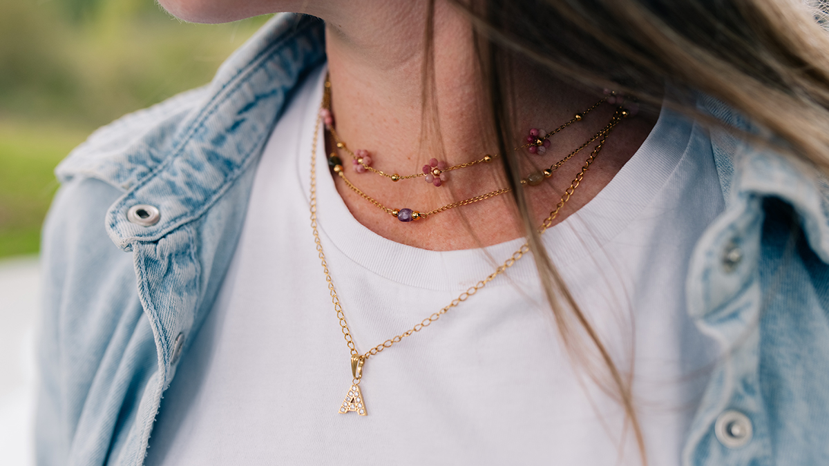 Schéma Colliers avec pierres naturelles et breloque lettre Schéma Colliers avec pierres naturelles et breloque lettre