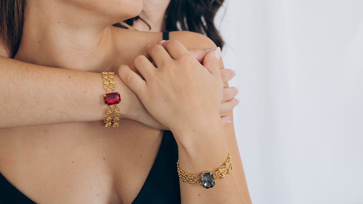 Bracelet vintage double maillons avec cristal serti Aurora Bracelet vintage double maillons avec cristal serti Aurora